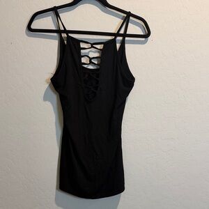 Black Lace-Up Spaghetti Strap Women's Tank Top